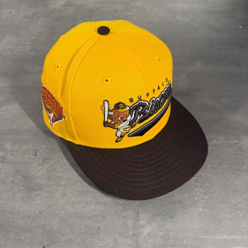 New Era Buffalo Bisons Hat 7 1/4 Yellow Brown Fitted International League Patch
